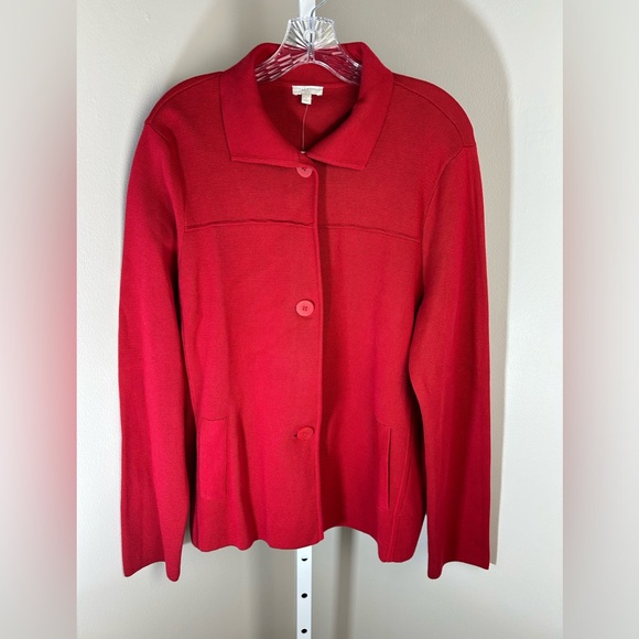 Talbots Sweaters - Talbots Sweater Jacket Women Large Red Button Front Long Sleeve Faux Pockets